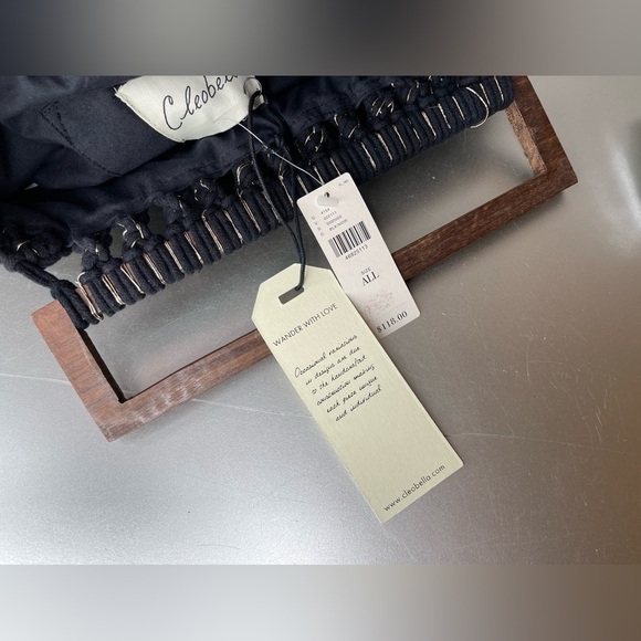 New! CLEOBELLA Wooden Handles Cotton Crochet Macrame Tote Top Handle Bag Black - Picture 6 of 8